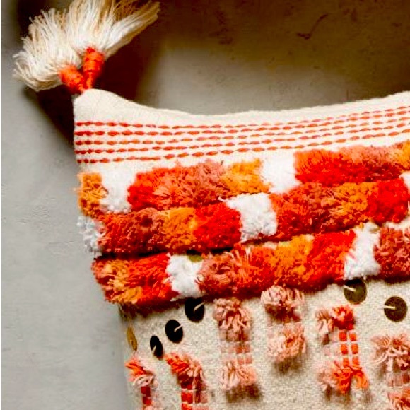 SOLD!!!🌟🌟🌟Anthropologie RARE Textured Safira Throw Pillow-Tangerine-20x20 - Picture 2 of 8